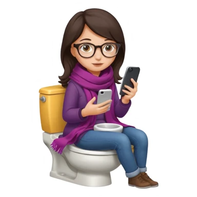 Fille châtain foncé avec lunettes. Elle porte une grosse écharpe. Elle est dans une cuvette de toilette. Téléphone en main sticker