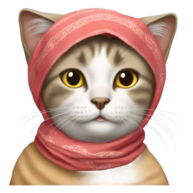 Cat wearing a headscarf tied under the chin like babushkas sticker
