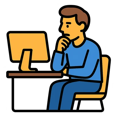 a man sitting at the table with an imac on it, a man sits in a very thoughtful pose sticker