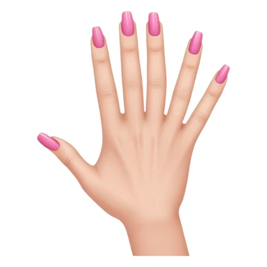  pink  close-up of a human hand with exactly five fingers, beautifully manicured nails, glossy pink nail polish, elegant nail shape, soft lighting, realistic style, isolated on transparent background" sticker