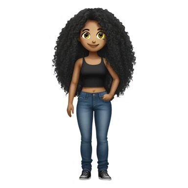 Realistic pretty brazilian young women with long curly hair with black crop top and very baggy jeans  sticker