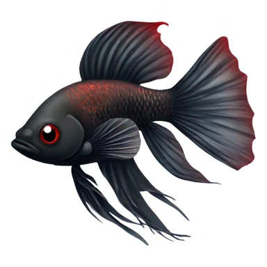 Fully Black with tiny red lines betta fish short fins black and white eyes sticker
