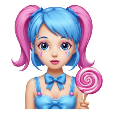 candy girl from candyland very long blue pink mixed candy hair with ribbon and no tattoo sticker