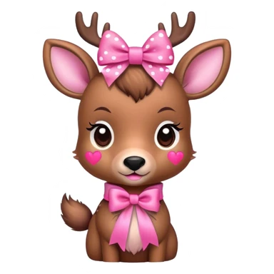 Cute deer with a pink hearts and a ribbon sticker