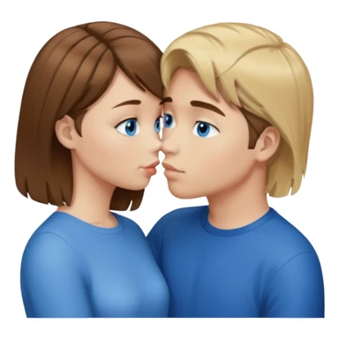 una ragazza con il caschetto marrone che bacia un ragazzo con i capelli biondi e gli occhi azzurri sticker