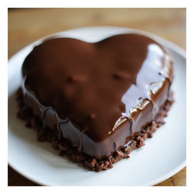 realistic heart-shaped chocolate cake with glossy ganache, photorealistic style sticker