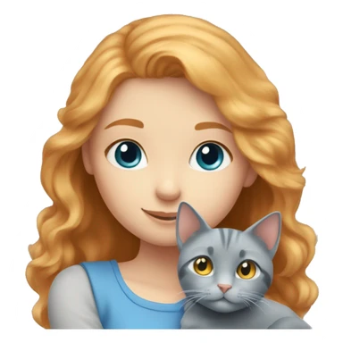 strawberry blonde girl with blue eyes cuddling grey cat sticker
