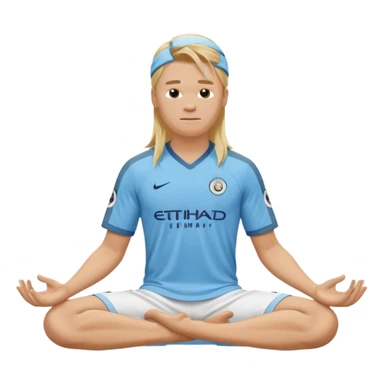 Erling Haaland long hair doing the lotus position Manchester city  sticker