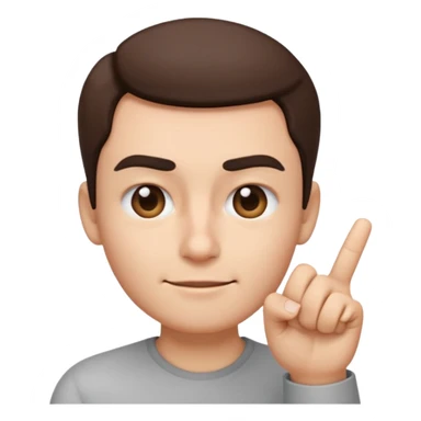 iOS-style 3D emoji: a person with one eyebrow raised, slightly tilted head, and index finger wagging side to side in front of them sticker