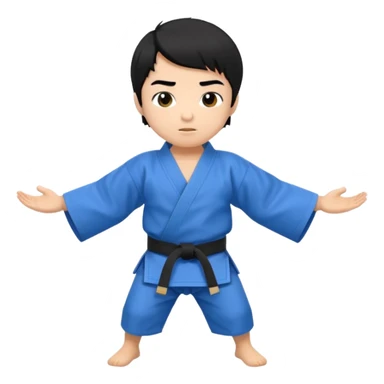 Кимоно синий для дзюдо мальчик с черными волосами все тело черный пояс sticker