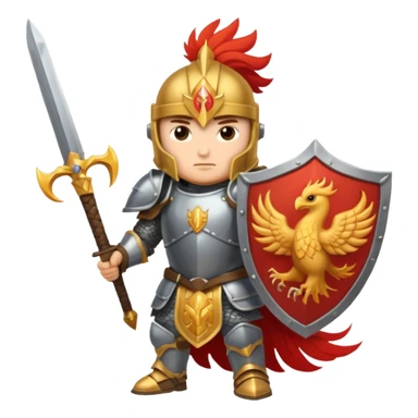 Warrior with a shield with a phoenix on it and a sword in heavy armor sticker