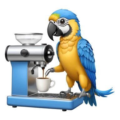 yellow and blue macaw using a espesso machine sticker
