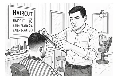 Draw me a sketch of the barbershop, but make sure there's a cash register there. sticker
