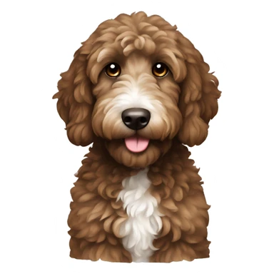 Dark Brown goldendoodle with white chest sticker