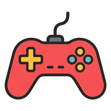 game controller, lineal color icon style, clean lines, vibrant color fill, modern and playful, suitable for app icon sticker