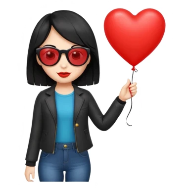 black hair girl with sun glasses holding red heart balloon sticker