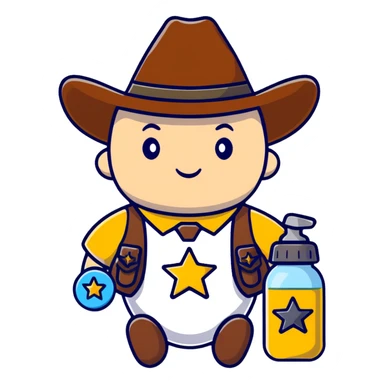 sheriff badge with star and baby feeding bottle in center sticker