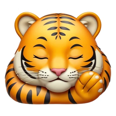 Meme-Worthy cute Sleeping Tiger Portrait Emoji, Head resting peacefully with a contented smile, showcasing a luxuriously striped form and eyes gently closed in serene slumber, Simplified yet comically adorable features, highly detailed, glowing with a soft, drowsy wild light, high shine, relaxed and utterly lovable, stylized with an air of playful laziness, bright and heartwarming, soft glowing outline, capturing the essence of a sleeping tiger that feels destined to become the next viral icon of adorable rest! sticker