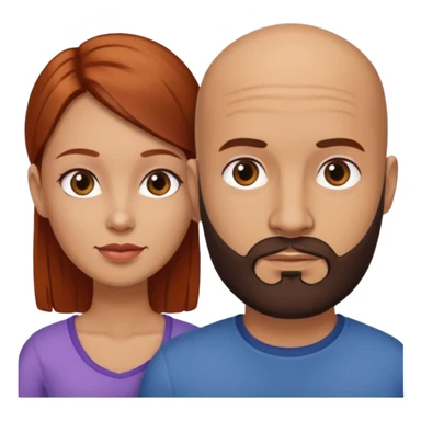 Couple. A bald man with dark brown beard and a girl with light skin. She is a redhead and has dark yellow brown auburn hair. Different skincolor. She has very light skin. sticker