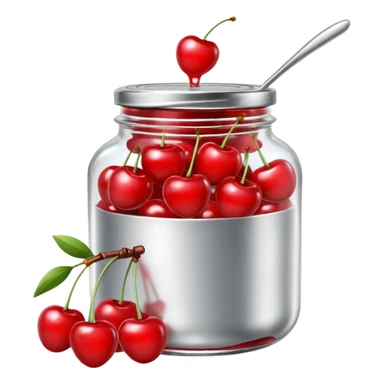 Realistic glass jar with silver metallic lid filled with maraschino cherries inside of it. sticker