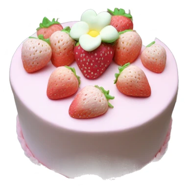 Light Pink strawberries and cream birthday cake with in bow sticker