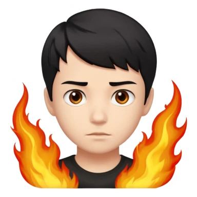 An Emoji of boy with short black hair, who can be described by three words: risk-taker, fire, realist sticker