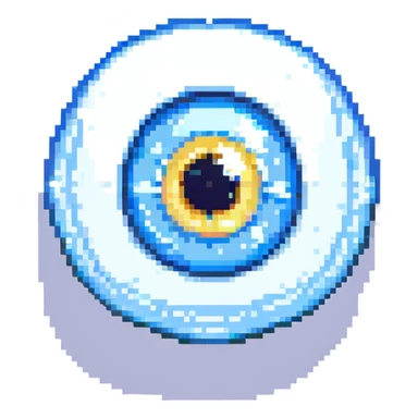 a single light blue eye, pixel art style sticker