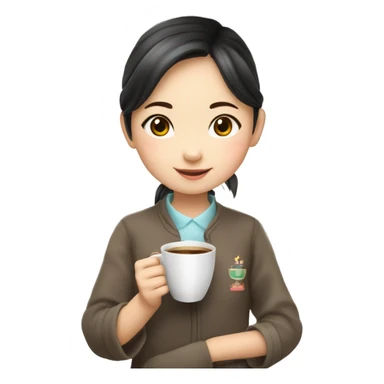 Create an animated emoji: a lovely Chinese little girl pushing a cup of hot coffee in and saying “thank you, my teacher!” The girl is just as high as the cup. sticker