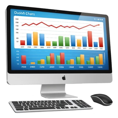 Create a modern desktop computer displaying financial charts and analytics dashboards on the screen. sticker