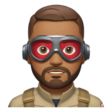 sam wilson with very short, neatly cropped and a well-groomed beard that connects to his mustache,  wear sleek, red-tinted tactical goggles fit snugly from captain america: civil war sticker
