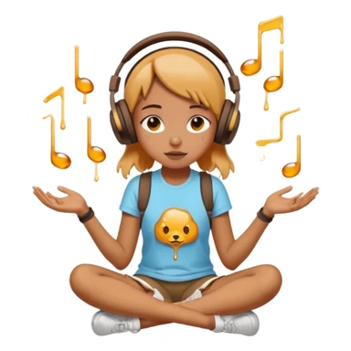 This girl(🧘🏻‍♀️) is sitting cross-legged in a meditation pose, wearing headphones(🎧) and listening to music. The song is so good that honey is dripping from her ears, and her expression is completely dazed because she’s enjoying the music so much. sticker