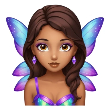 Pretty girl with caramel skin. Dark brown hair and brown eyes. She has freckles. Wearing sexy makeup. Wearing a fairy costume. wearing heels sticker