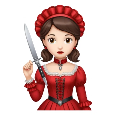 An emoji of a girl in red victorian dress with a knife in hand sticker