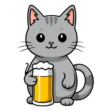 Grey cat with Beer  sticker