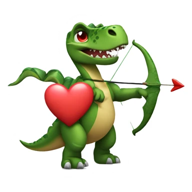 Dinosaur with heart sunglasses holding a heart bow and arrow sticker