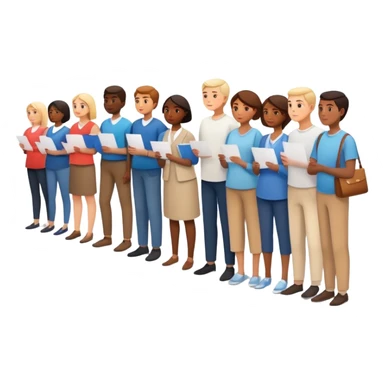 A line of diverse people waiting to vote at a polling station sticker