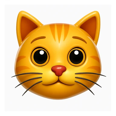 Remove the antenna thing on top of the cat's head. Keep the image exactly the same otherwise. Add a glossy effect to the fur. The style is iOS emoji style, 3D, shiny, smooth gradients, soft shadows, realistic cat face, classic emoji look. sticker