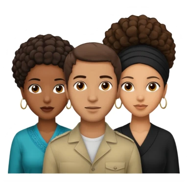  middle Eastern man with short brown hairwith two black african women both are African one is light skin black and one is medium tone black with african hair styles sticker
