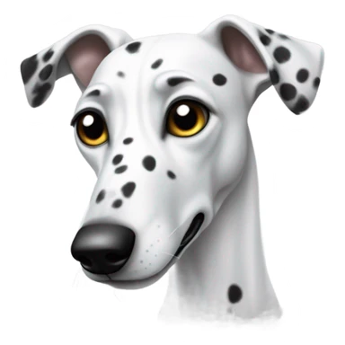 Create an emoji of a white greyhound dog with black spots, sticking its tongue out to the side. sticker