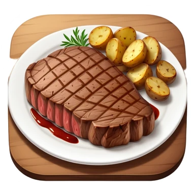 Big juicey stake with potatoes in the side sticker