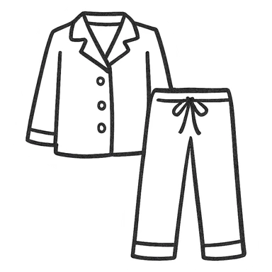A cozy pajama set, hand drawn with black outlines sticker