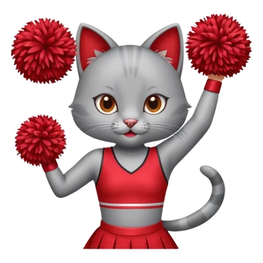 A cute sleek grey cat cheerleader twirling pom-poms with confident energy. sticker