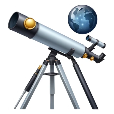 An icon featuring a telescope, stars, and a planet, symbolizing astronomy. The design includes a crescent moon, distant galaxies, and constellations, representing the study of space and celestial bodies. Transparent background highlights the exploration of the universe and cosmic phenomena. sticker