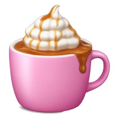 A hot drink with caramel dripping and whipped cream in a pink mug sticker