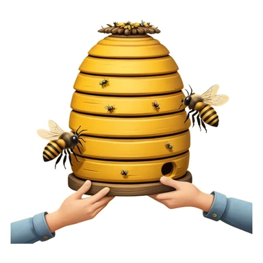 hands shake the bee hive with bees escaping sticker