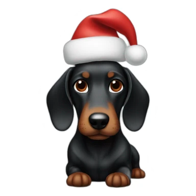black wiener with a christmas hat sticker