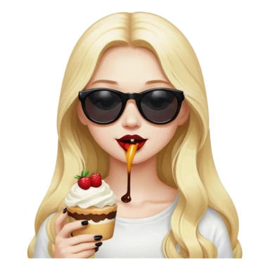 Blonde girl with long hair and pale skin wearing black sun glasses eating dessert sticker