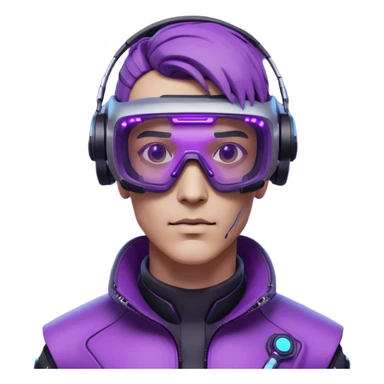 Cyberpunk man head 3d puruple cyber VR -glasses half rotate face 3d sticker