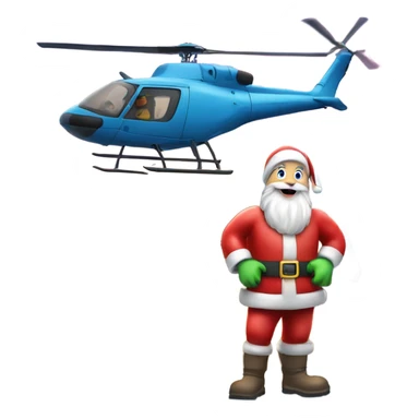 Santa Claus delivering present with helicopter on snowy roof sticker