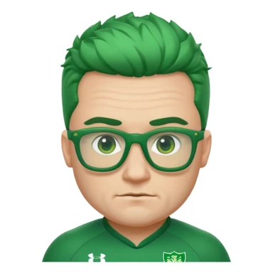 irish rugby player with skin head hair and green glasses sticker